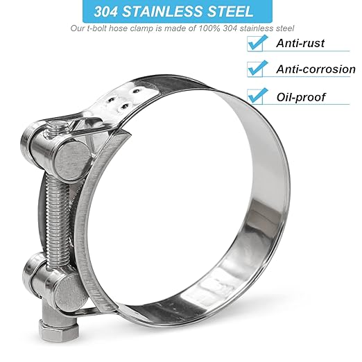 AKIHISA 68-73mm ID Range T-Bolt Hose Clamp,2 Pack 304 Stainless Steel Heavy Duty Pipe Clamp 2.68 to 2.87 Inch