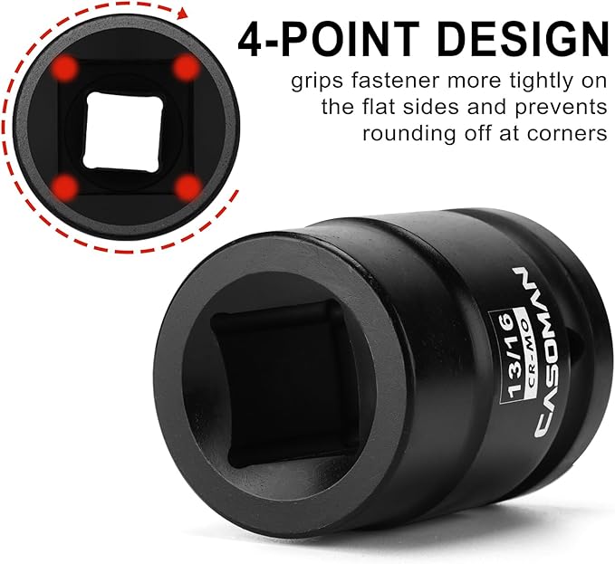 CASOMAN 3/4-Inch Drive 13/16-Inch Square Impact Socket, 4-Point, SAE, CR-MO