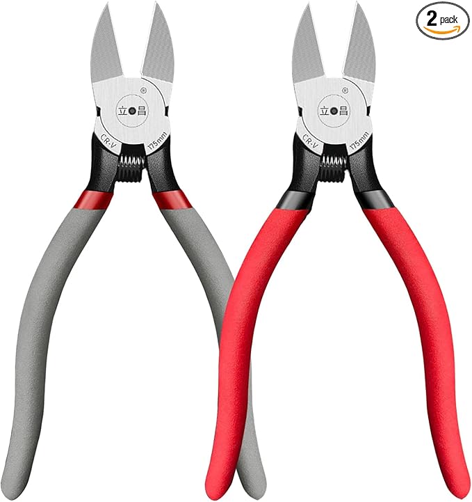 2 Pack Wire Cutters,6.5 Inch Flush Cutters,Wire Cutters heavy Duty,Spring Loaded Cutting Pliers,Side Cutters (Red&Grey)
