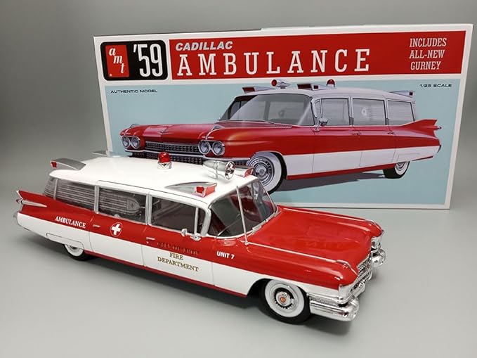 AMT 1959 Cadillac Ambulance w/Gurney 1:25 Scale Model Kit - Image 5