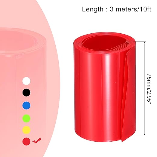 MECCANIXITY Battery Wrap PVC Heat Shrink Tubing 48mm Dia 75mm Flat 10 Feet(3meters) Red Good Insulation for Battery Pack