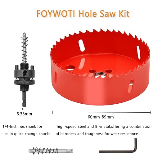 Hole Saw Heavy Duty bit Hex Shank,Hole Saw HSS with Arbor Bi-Metal & Heavy Duty Hole Saw Cutter for Wood Corn Hole Boards Plastic Drywall (φ74)