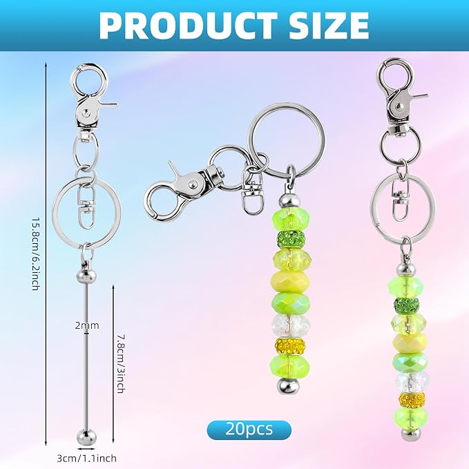 20 Pcs Beadable Keychains Bulk Kit – DIY Keychain Making Supplies - Image 2