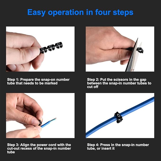 Digital Tube Wire 0-9 Number Coded Clip On Plastic Cable Label Tube Colorful Cable Marker C Shape Suitable Multi-Type Cable (100Pcs 2.5mm²)