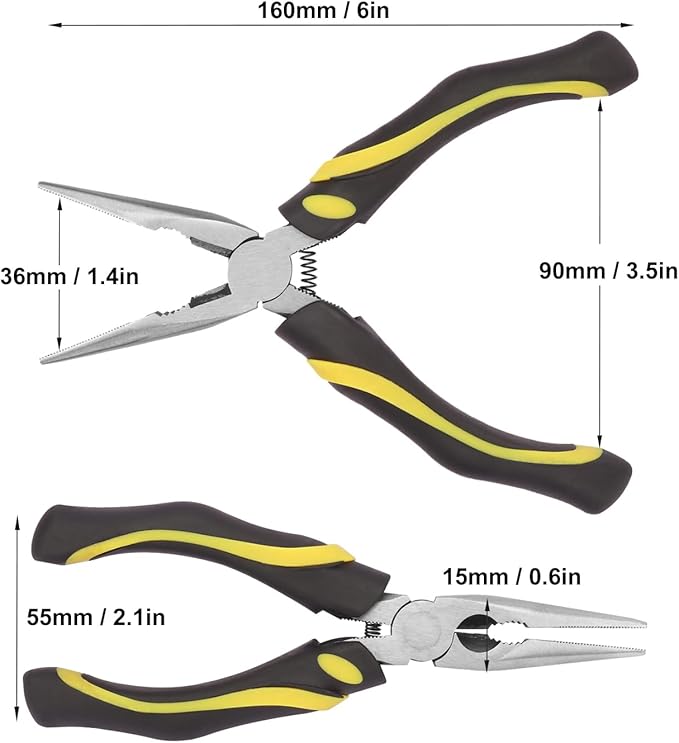 8 Packs 6 Inch Long Needle Nose Pliers with Wire Cutter, Small Needle Nose Pliers Bulk for Electricians, Grips Small Parts, Bend Wire, Electronics Repair, Jewelry Making Tools, etc, by GENHAKON