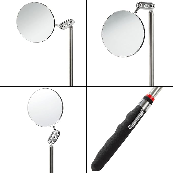 Juvale Inspection Mirror Tools - 2-Pack, 2 in Round Heads & 24.5 in Telescoping Handles - Machinist Tools & Mechanics Mirror for HVAC, Auto & Weld Inspection