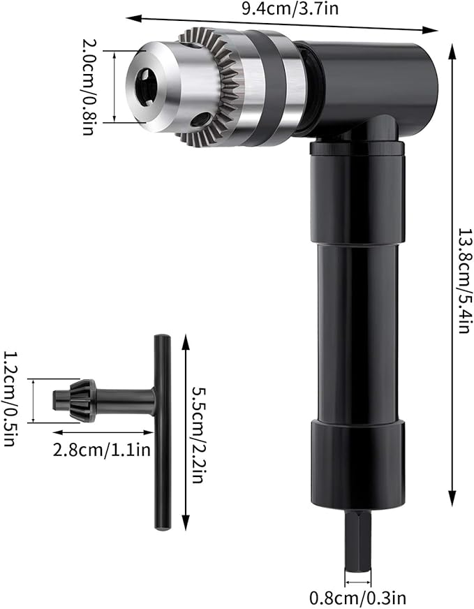 OCGIG Cordless Right Angle Drill 1-10mm Attachment Adapter 90 Degree Handle Chuck 3/8" Keyed Extension Drilling Tool