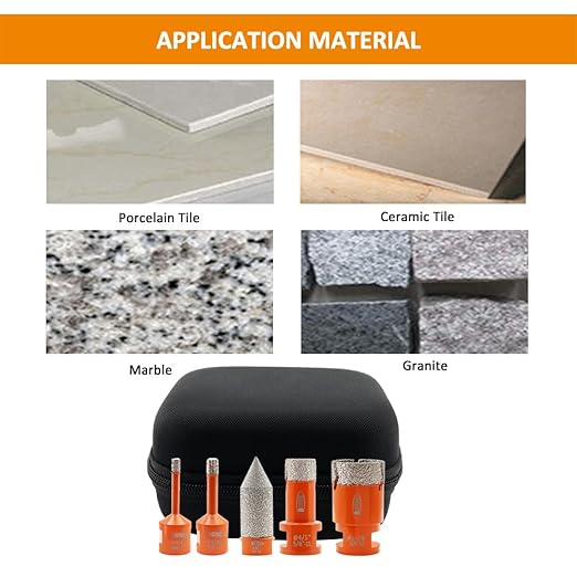 BGTEC Diamond Core Drill Bit Kit - 5pcs, 5/8"-11 Thread, 6/8/20/35mm+0-20mm Chamfer Bit - Porcelain Tile, Ceramic, Marble, Brick