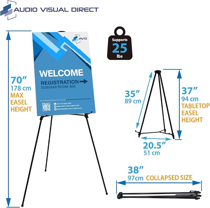 Audio-Visual Direct Lightweight Aluminum Telescoping Display Easel, 70 Inches - Image 4