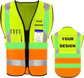 YOWESHOP High Reflective Visibility Safety Vest Custom Your Logo Safety Workwear with Reflective Strips and Pockets