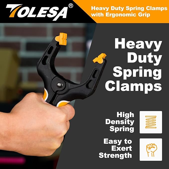 TOLESA Heavy Duty Spring Clamps 7 Inch 10 Pcs Large Wood Clamps with 30Lbs Powerful Clamping Force Deep Throat Nylon Clamps for Woodworking Photography Backdrop Household Use Cover Holding Wood Gluing