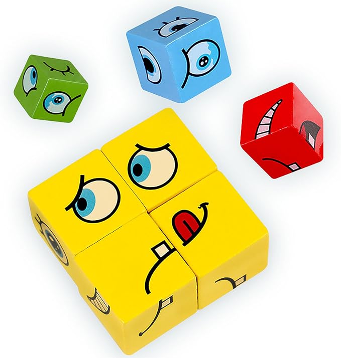 Large Wooden Face Expression Puzzle Building Cubes Manipulatives Face Changing - Image 7