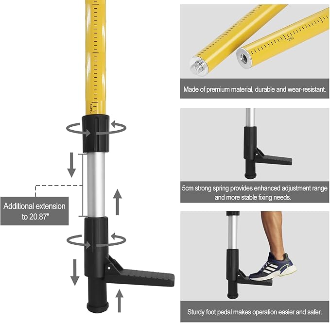 Telescoping Laser Level Pole with Tripod, 12Ft./3.7M Laser Level Tripod Include 1/4-Inch by 20-Inch Mount for Rotary and Line Laser Level, Laser Stand with 5/8”-11 Threaded Adapter