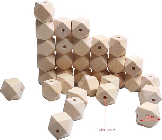 20mm Wooden Beads Geometric Shape, Smooth Loose Beads Unfinished Spacer Beading - Image 5