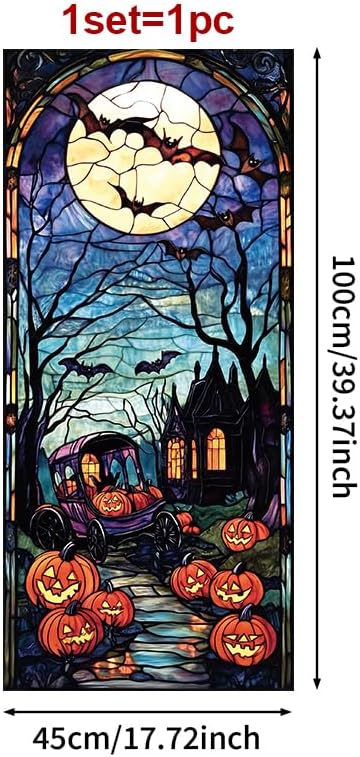 Halloween Stained Glass Window Film 17.71x39.97 Inch Pumpkin Carriage Ghost - Image 3