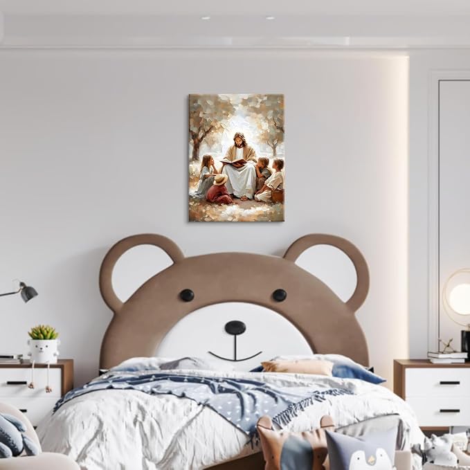 Jesus With Children Canvas Wall Art, 16x24in | Jesus Teaching Children Picture - Image 4