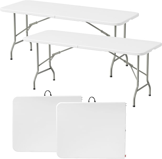 Elevon Folding Table Set of 2, 8 Feet Heavy Duty Fold-in-Half Utility Table by ELEVON