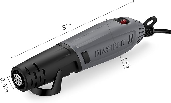 DIAFIELD Mini Heat Gun, 2 Temp Setting 302℉-842℉ Fast Heat Hot Air Gun Tool with Reflector Nozzle and 5.9Ft Cable Overload Protection for Epoxy Resin, Craft, Embossing, Shrink Wrapping & DIY