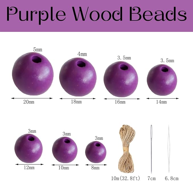 100 Pieces Purple Wood Beads - 20mm - Image 2