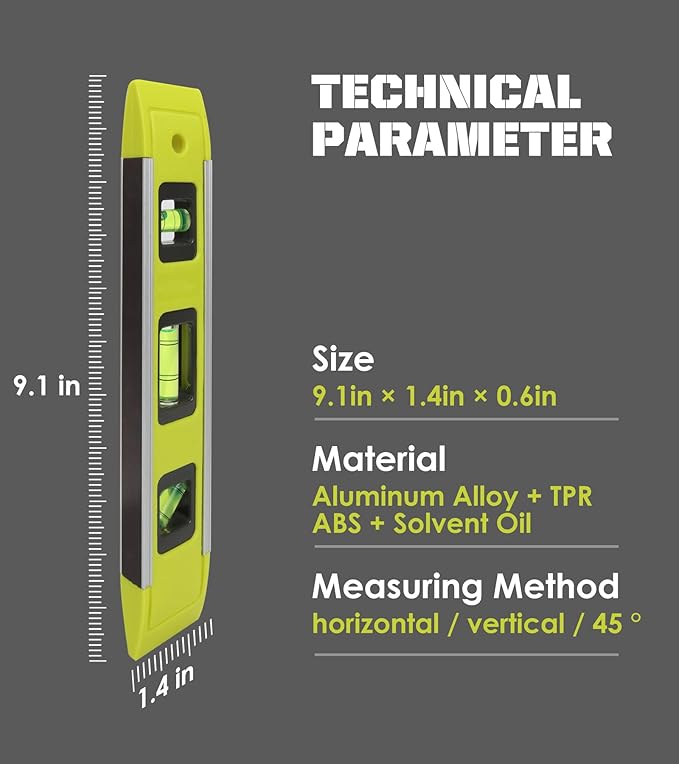 Level & Tool Magnetic Aluminum Reinforced Torpedo Level, 9", Green (1PCS)