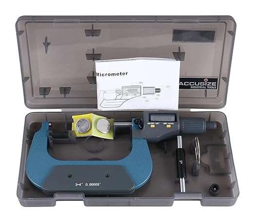 Accusize Industrial Tools 3-4''/75-100 mm by 0.00005''/0.001 mm 2 Key Electronic Digital Outside Micrometer, mm/Inch, Metric/Imperial, Md71-0004
