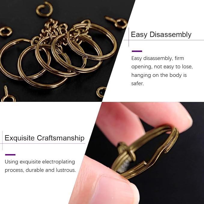 Swpeet 450Pcs Bronze 1" 25mm Key Chain Rings Kit, Including 150Pcs Keychain - Image 3