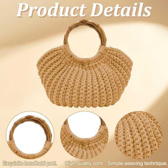 ACRNIGHEET Crochet Bag Kit for Adults Khaki Colored Handbag Crochet Kit for - Image 3