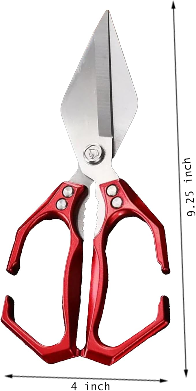 Multi-Purpose Kitchen Scissors,stainless steel scissors,Poultry Shears,Sharpeners Bottle Openers Zester and More Stainless Steel,for opening cans and heavy duty poultry cutting (Red)