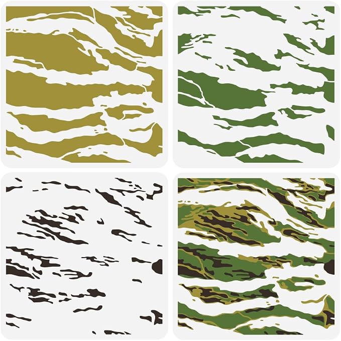 FINGERINSPIRE 3 Pcs Layered Tiger Stripe Camouflage Stencil 11.8x11.8 inch by FINGERINSPIRE