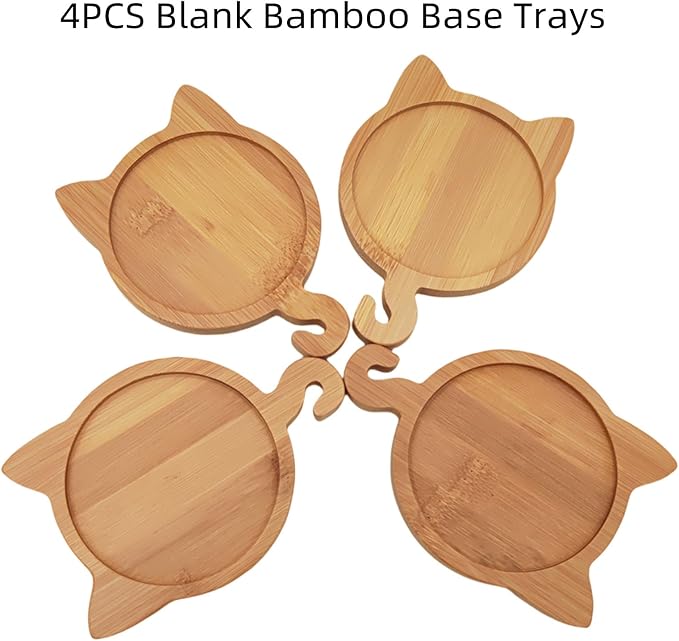 4PCS Mosaic Bamboo Coasters for Crafts, Blank Base Trays, Drinking Cup Coaster - Image 3