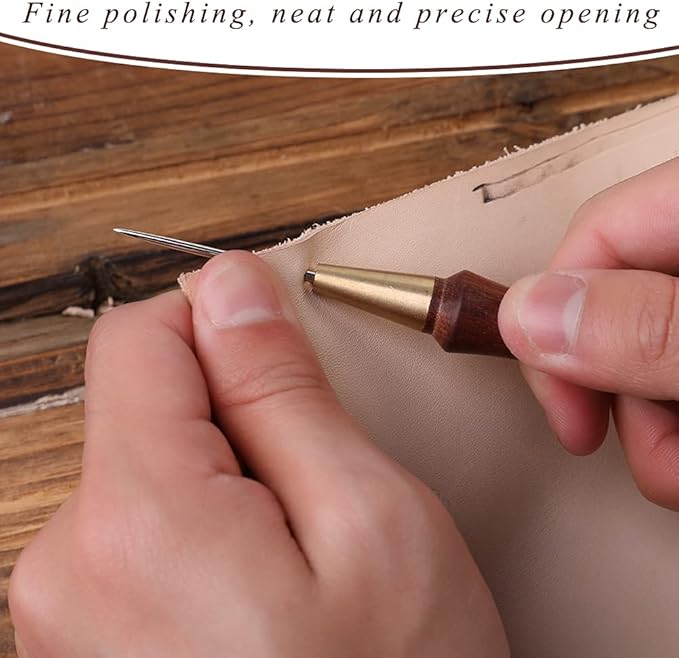 DIUDUS Leather Wooden Handle Scratch Awl, Wooden Handle Scratch Awl Tool, Leather Sewing Awl for Leather Punch Hole or DIY Handmade