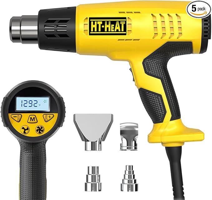 LCD Heat Gun with5 Preset odes, Long Lifespan HeavyDuty Hot Air Gun Adjustable 122°F1292°F & Memory Setting for CraftsShrink Wrapping
