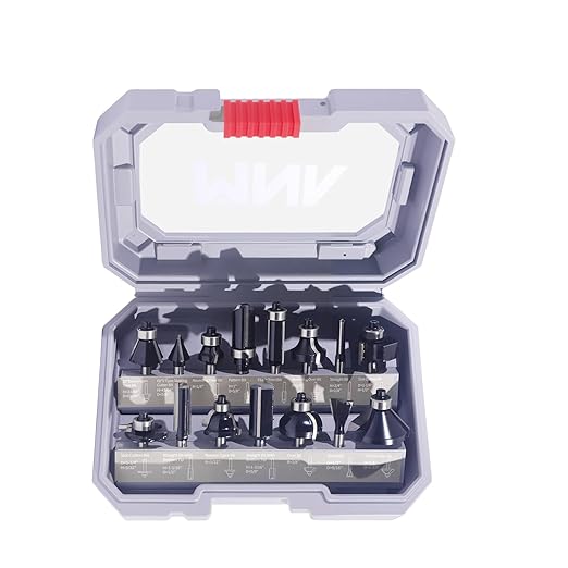 MNA Router Bits Set of 15 Pieces 1/4 Inch Shank, Tungsten Carbide 1/4" Router Bit Pro Kit, DIY Woodwork Tools, Carrying Case