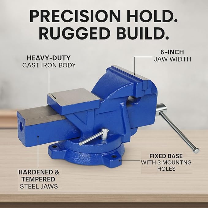 4-Inch Bench Iron Vice Heavy Duty Steel Bench Vise with Swivel Base Professional Germany Iron Design Durable Blue Finish for Workshop Use E-2014
