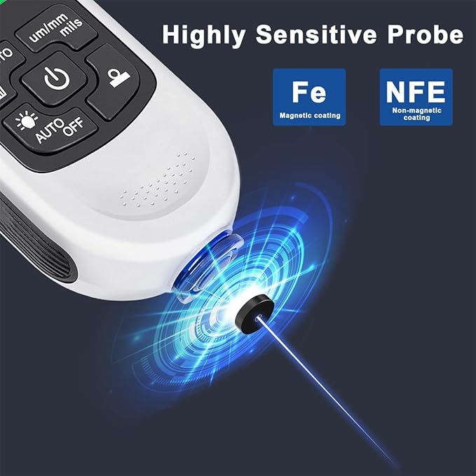 Paint Thickness Gauge Meter Fe/NFe Probe Coating Thickness Gauge Professional Multifunctional Car Paint Depth Gauge Test Precise HW-300PRO for Car Automatic Detection(black) (white)