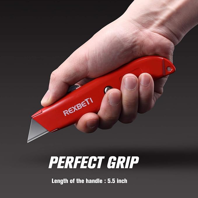 REXBETI 12 Pack Utility Knife Retractable Box Cutter, 4 Color Heavy Duty Aluminum Shell Knife Sets with Extra 20pc SK5 Blades for Cartons, Cardboard and Boxes
