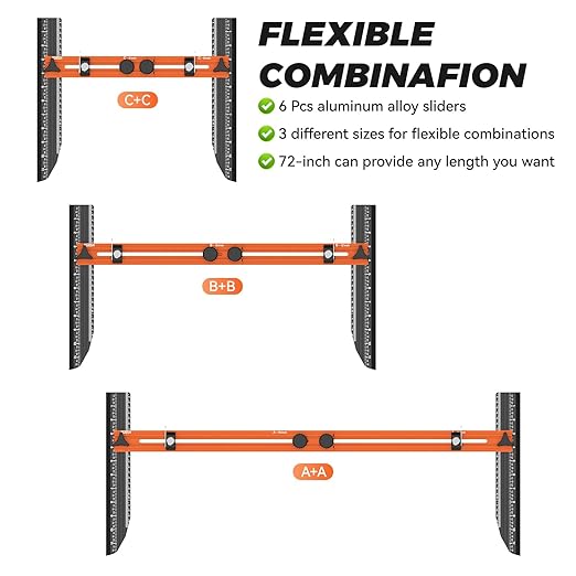 Stair Tread Template Tool - Precision Stair Gauge Measuring Tool with Self Locking Width, 8-72 Inches Lightweight Stair Tread Tool & Jig for Steps Measuring & Scribe, Orange