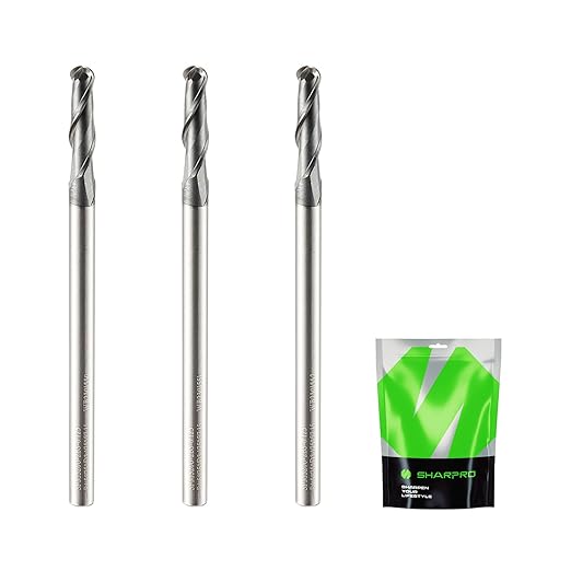 Carbide Ball Nose End Mills 2 Flute 1/8 Inch SHK. and Cutting Dia. 3D Carving, High-Speed and Deep Cutting, AlCrN Coated, Apply for Alloy Steel, Stainless Steel and Various Cast Iron. (3PCS)