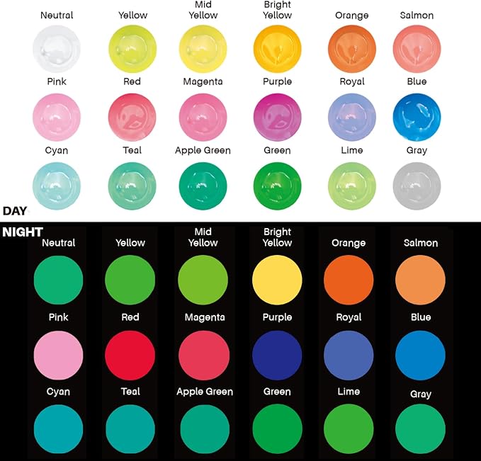 Artecho Glow in the Dark Acrylic Paint Set – 18 Colors x 11ml | Non-Toxic - Image 2