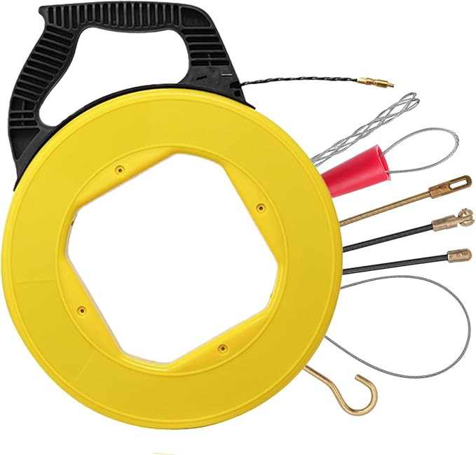 Fish Tape Wire Puller- Fiberglass Fish Tape Cable Puller Kit 164FT 3.5mm PET Wire Pulling Tools- Cable Pulling Aid Including 5 Adapters