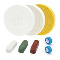 SCOTTCHEN 8inch Buffing Polishing Wheels 5/8" Arbor Hole,Soft/Fine/Medium for Bench Grinder-3PCS,with Buffing Polishing Cutting Compounds 7.4 Oz.Kit,with 2 Pack Non-Woven Bandage Wrap