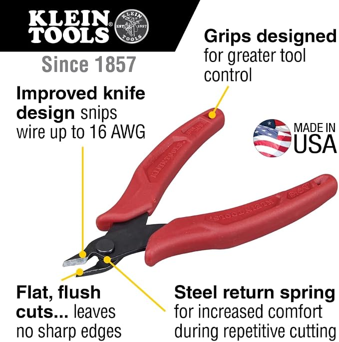 Klein Tools D275-5 Diagonal Flush Cutters, Made in USA, Micro Wire and Compact - Image 2
