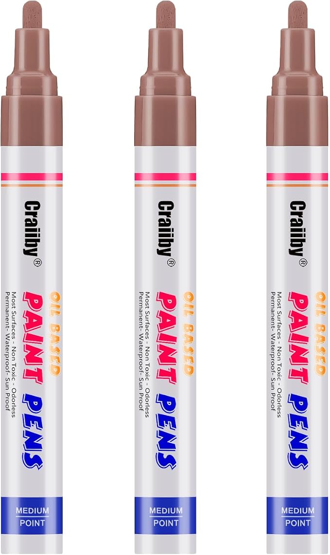 Brown Paint Markers, 3 Pack Oil-Based Waterproof Quick Dry Permanent Paint Pen by Craiiby