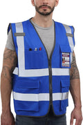 Dib Safety Reflective Vest High Visibility with Pockets and Zipper, Blue S