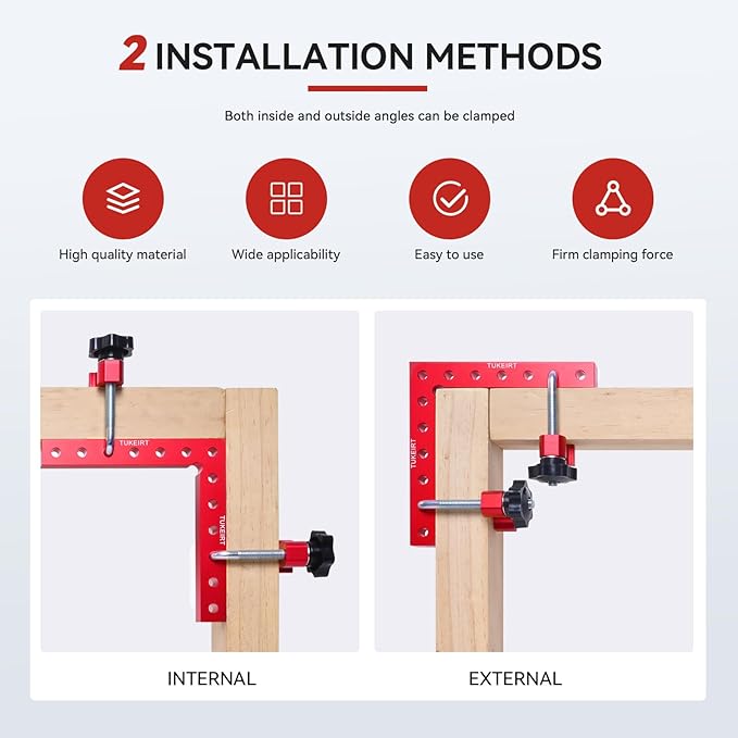 Corner Clamp for Woodworking, 90 Degree Clamp, Right Angle Clamp Woodworking Tools, Aluminum Alloy Positioning Clamping Squares， for Wooden frames (Red)
