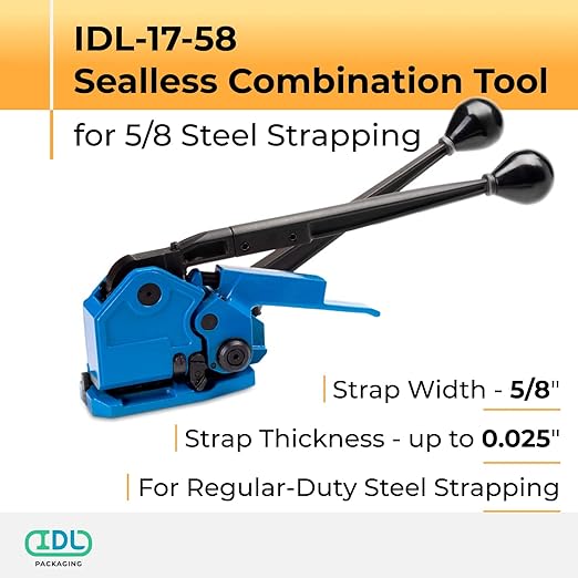 IDL Packaging IDL-17-58 Sealless Combination Tool for 5/8" Steel Strapping - 3-in-1 Tensioner, Sealer, and Cutter - Combination Metal Strapping Tool - Durable Banding Tool with Long Service Life