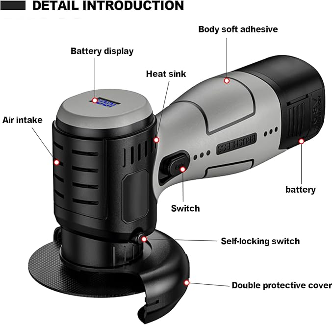 Brushless Cordless Angle Grinder Kit, 19500rpm Mini Electric Angle Grinding Tool with 2x16.8V 2000mAh Battery and 6-Cutting Discs, Grinder Handheld Cutter for Metal Wood