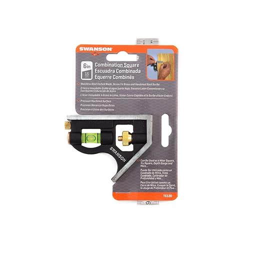 Swanson Tool Co TC130 6 inch Combo Square with Stainless Steel Rule, Cast Zinc Body with Bubble Vial, and Brass Bolt