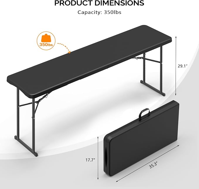 VINGLI 6 FT Narrow Folding Table, Tabletop Folded in Half, Home Work - Image 4