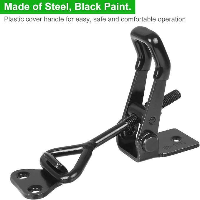 8PCS Adjustable Toggle Clamp 360 lbs Holding Capacity Toggle Latch Hasp Clamp GH-4001 Lockable Quick Release Pull Latch Black Metal Draw Latch for Door, Box Case Trunk, Smoker Door, Jig